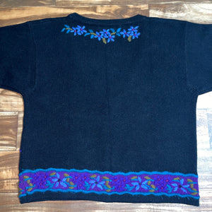Women’s L - Vintage LL Bean Wool Flower Cardigan Sweater Vest