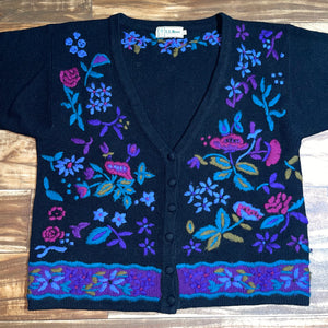 Women’s L - Vintage LL Bean Wool Flower Cardigan Sweater Vest
