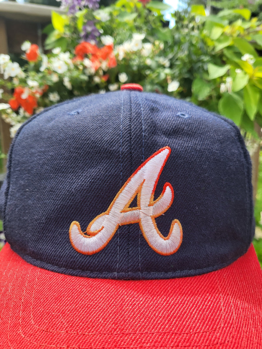 Vintage New 90s Atlanta Braves Snapback Hat Cap Blockhead