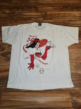 Load image into Gallery viewer, XL - Vintage 1991 Gambling Lucky Dice Lady White Graphic Shirt