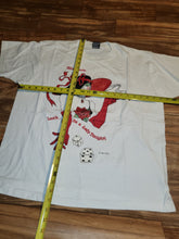 Load image into Gallery viewer, XL - Vintage 1991 Gambling Lucky Dice Lady White Graphic Shirt