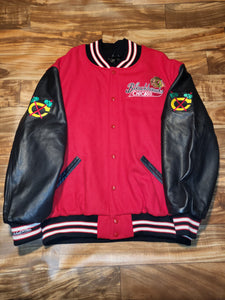 3XL(Size 56) - Mitchell & Ness Chicago Blackhawks Throwback Leather Wool Letterman Jacket