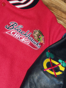 3XL(Size 56) - Mitchell & Ness Chicago Blackhawks Throwback Leather Wool Letterman Jacket