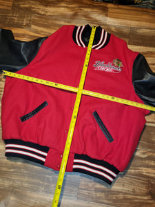 3XL(Size 56) - Mitchell & Ness Chicago Blackhawks Throwback Leather Wool Letterman Jacket