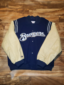 XL/XXL - Vintage 2000s Milwaukee Brewers Letterman Wool Leather Jacket