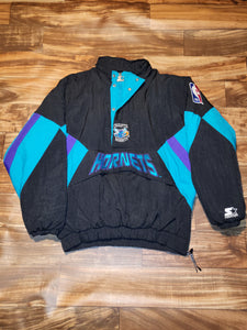 L/XL - Vintage Rare NBA Charolette Hornets Starter Pullover Front Pocket Jacket
