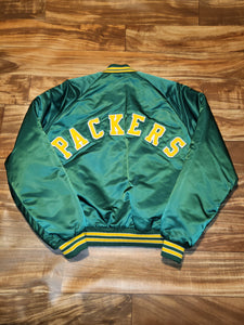 L - Vintage Rare Green Bay Packers NFL Chalk Line Satin Spellout Jacket