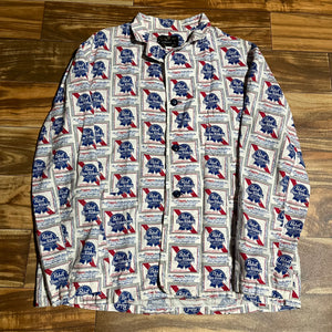 L - Vintage 1970s PBR Pabst Blue Ribbon Button Shirt