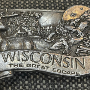 Vintage 1984 Wisconsin Brass Belt Buckle