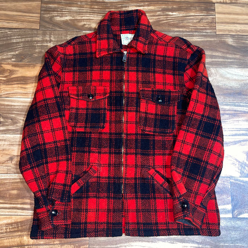 L - Vintage 1960s Melton Buffalo Plaid Wool Flannel Jacket