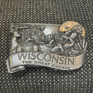 Vintage 1984 Wisconsin Brass Belt Buckle