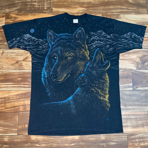 L - Vintage Wolf All Over Print Shirt