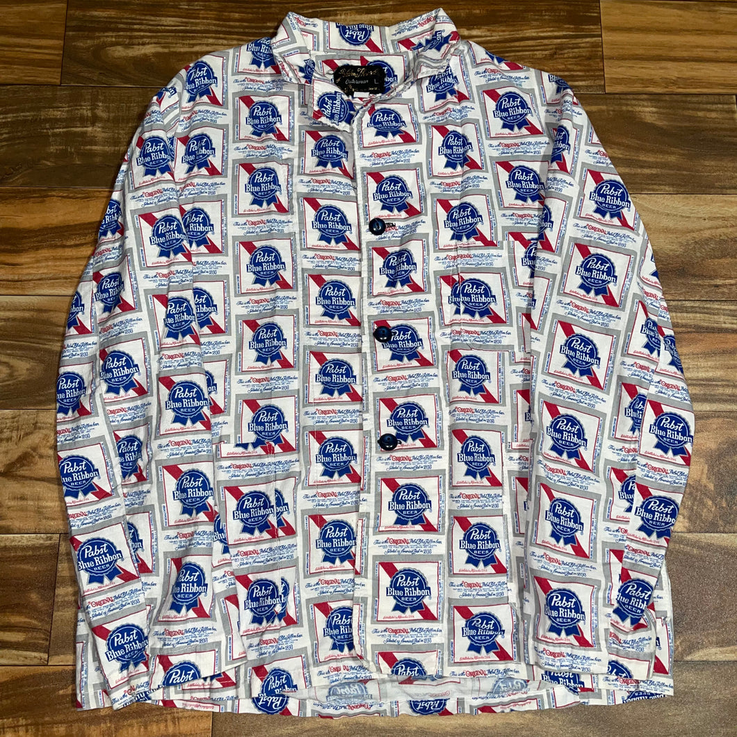 L - Vintage 1970s PBR Pabst Blue Ribbon Button Shirt