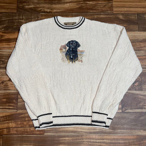 L/XL - Vintage Black Lab Dog Heavy Knit Sweater