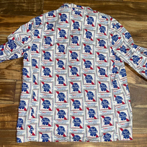 L - Vintage 1970s PBR Pabst Blue Ribbon Button Shirt