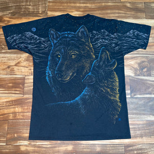 L - Vintage Wolf All Over Print Shirt