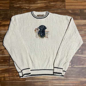 L/XL - Vintage Black Lab Dog Heavy Knit Sweater