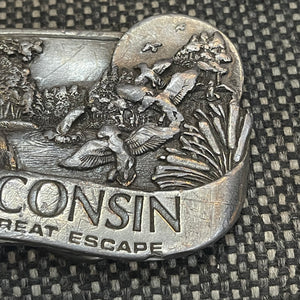 Vintage 1984 Wisconsin Brass Belt Buckle