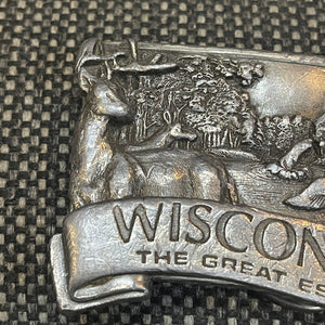 Vintage 1984 Wisconsin Brass Belt Buckle