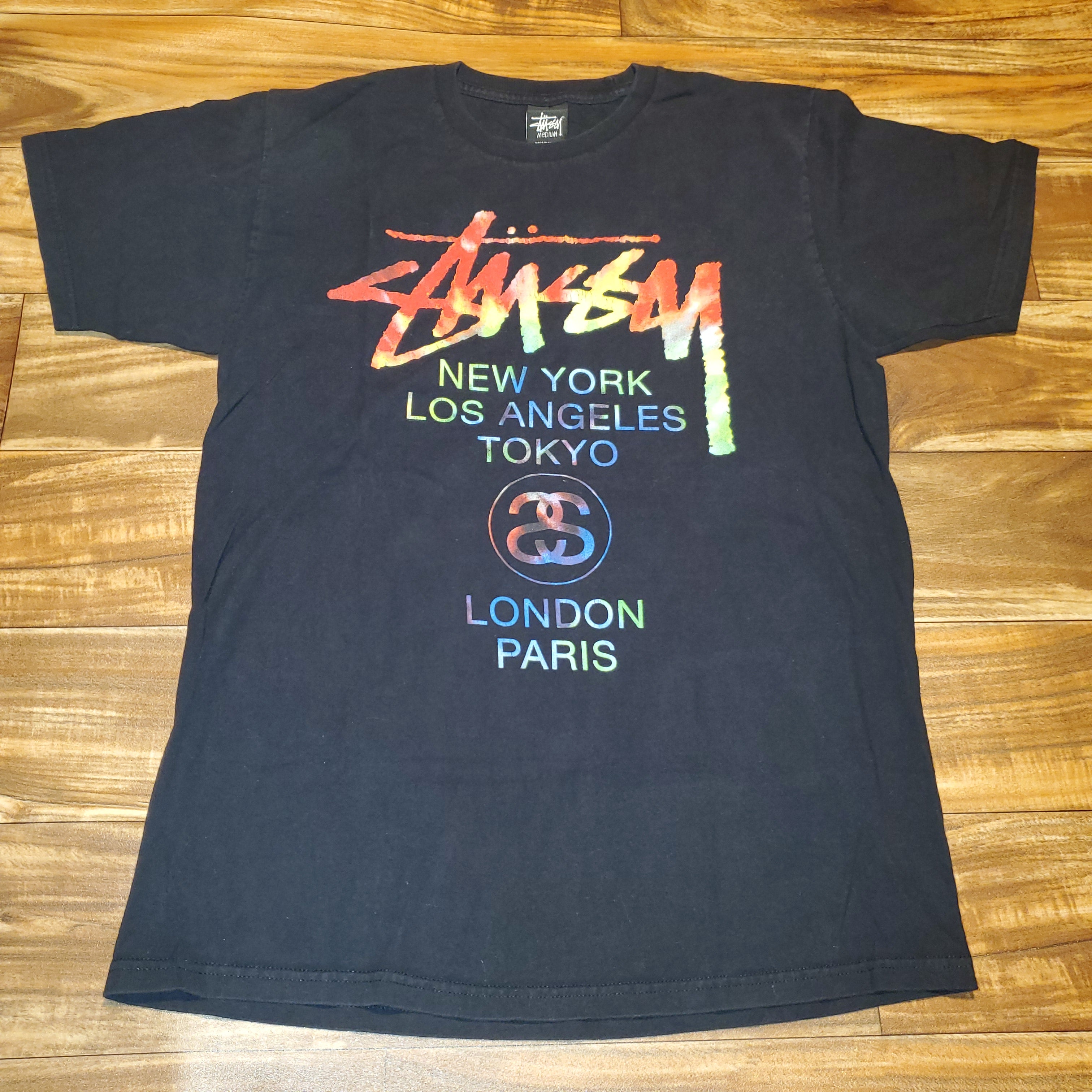 M - Stussy New York Los Angeles Tokyo London Paris Black Shirt 
