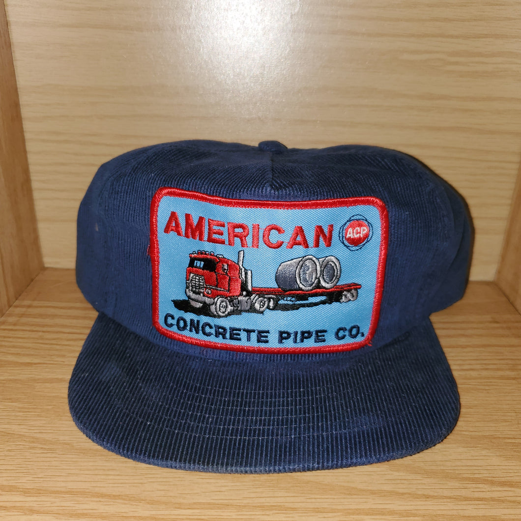 Vintage American Concrete Pipe Co Corduroy Hat