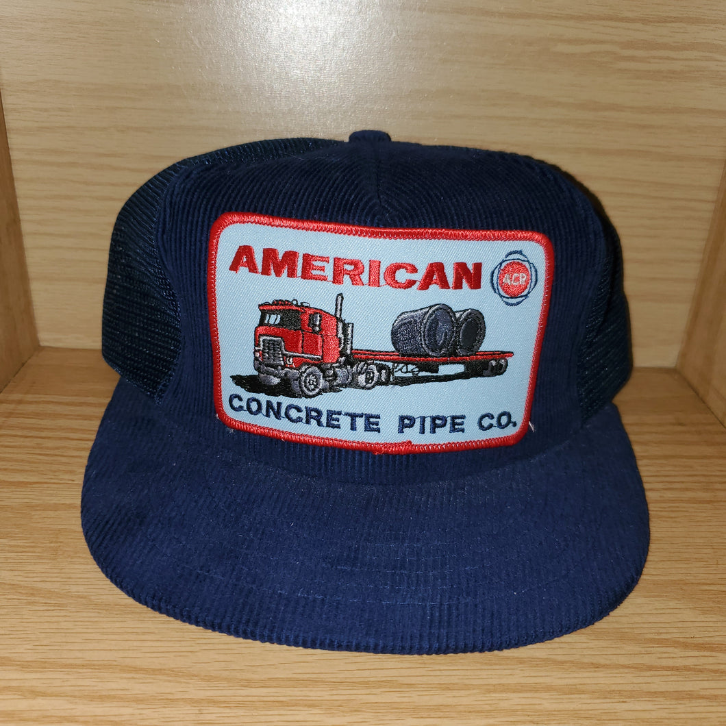 Vintage American Concrete Pipe Co Corduroy Trucker Hat