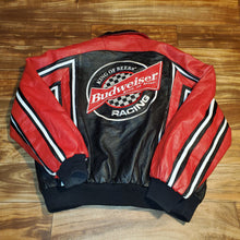 Load image into Gallery viewer, L/XL - Vintage Leather Budweiser Nascar Jacket (Zipper needs fixing)