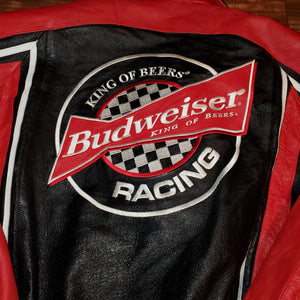 L/XL - Vintage Leather Budweiser Nascar Jacket (Zipper needs fixing)
