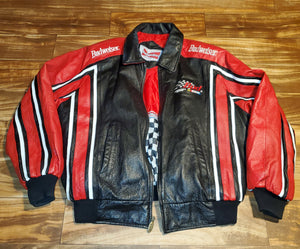 L/XL - Vintage Leather Budweiser Nascar Jacket (Zipper needs fixing)