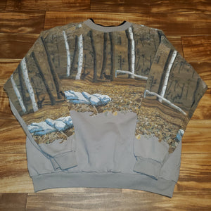 L/XL - Vintage Nature Deer All Over Print Crewneck