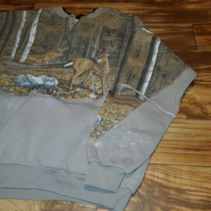 L/XL - Vintage Nature Deer All Over Print Crewneck