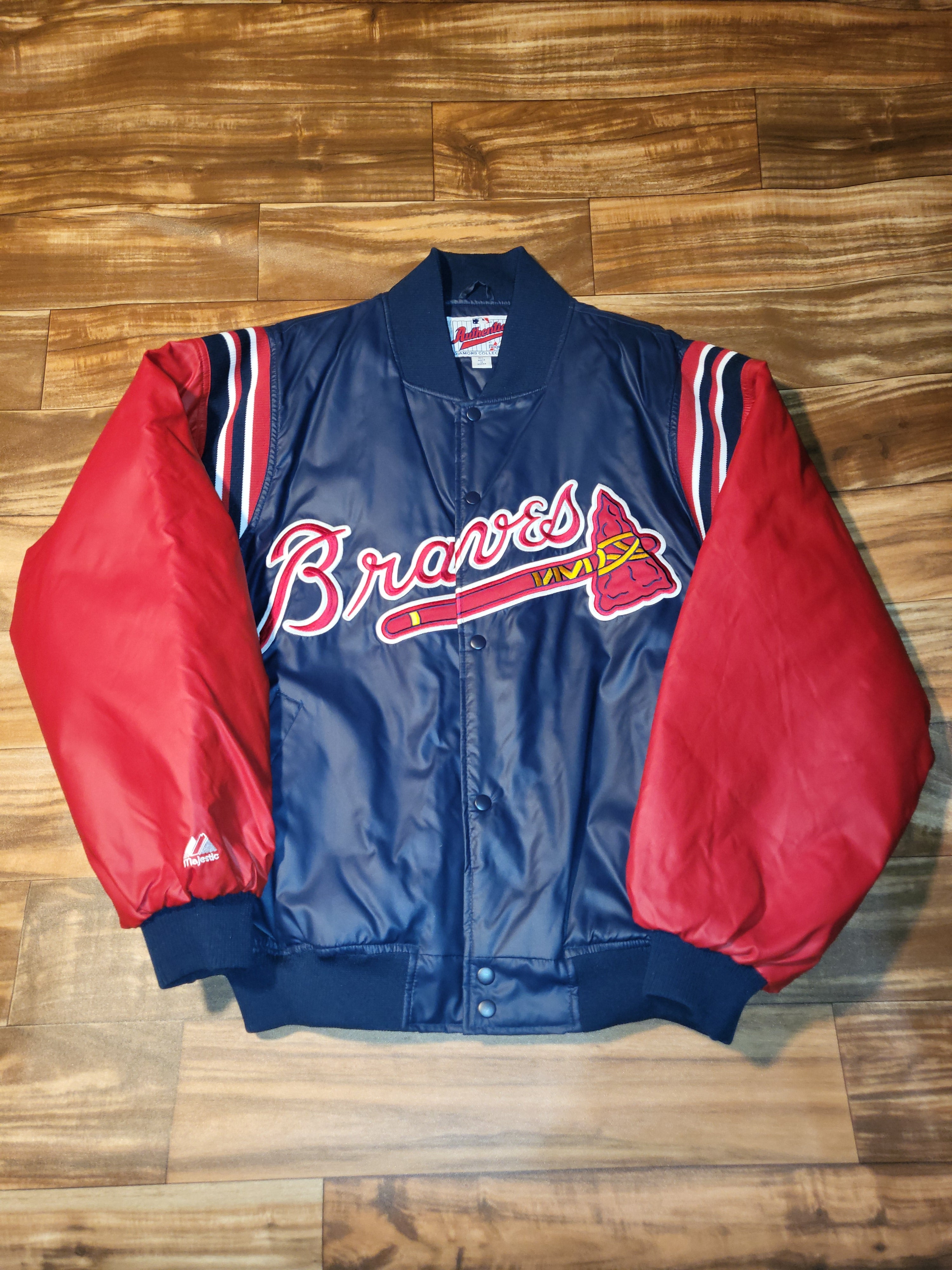 Atlanta Braves Jacket Men Medium Adult Satin All Over Print MLB Baseball  Retro