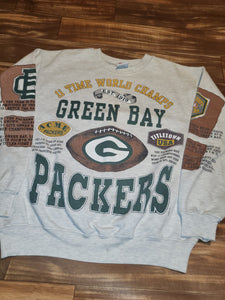 L/XL - Vintage RARE Green Bay Packers 1966 Super Bowl 11 Time World Champs Crewneck