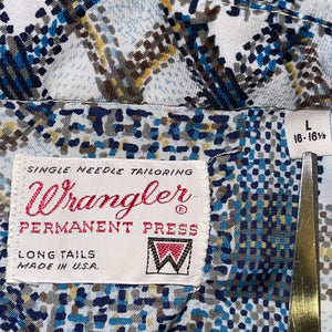 L - Vintage Wrangler Long Tails Western Pearl Snap Flannel Shirt
