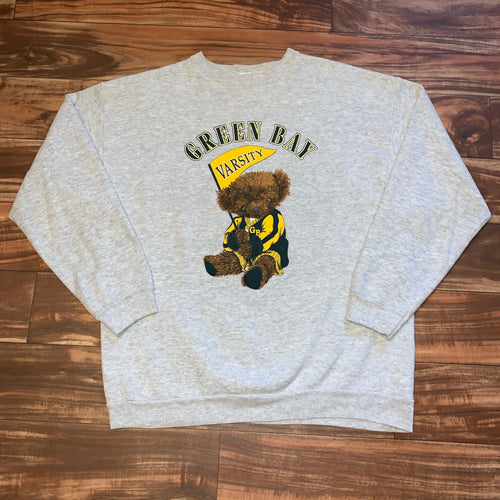 L - Vintage Green Bay Packers Varsity Teddy Bear Crewneck