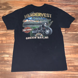 M/L - Harley Davidson Flaming Wolf Green Bay Shirt