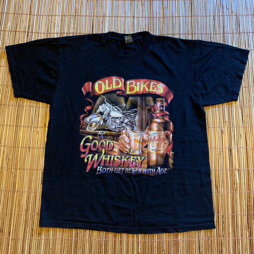 L - Old Bikes Good Whiskey Biker Shirt