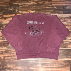 Women’s L/XL - Vintage Copper Harbor Michigan Embroidered Crewneck