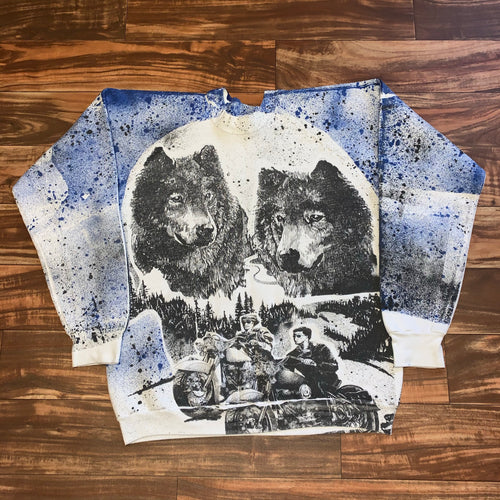 M/L - Vintage Wolf Biker All Over Print Crewneck