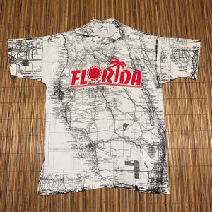 L - Vintage All Over Print Florida Map Shirt