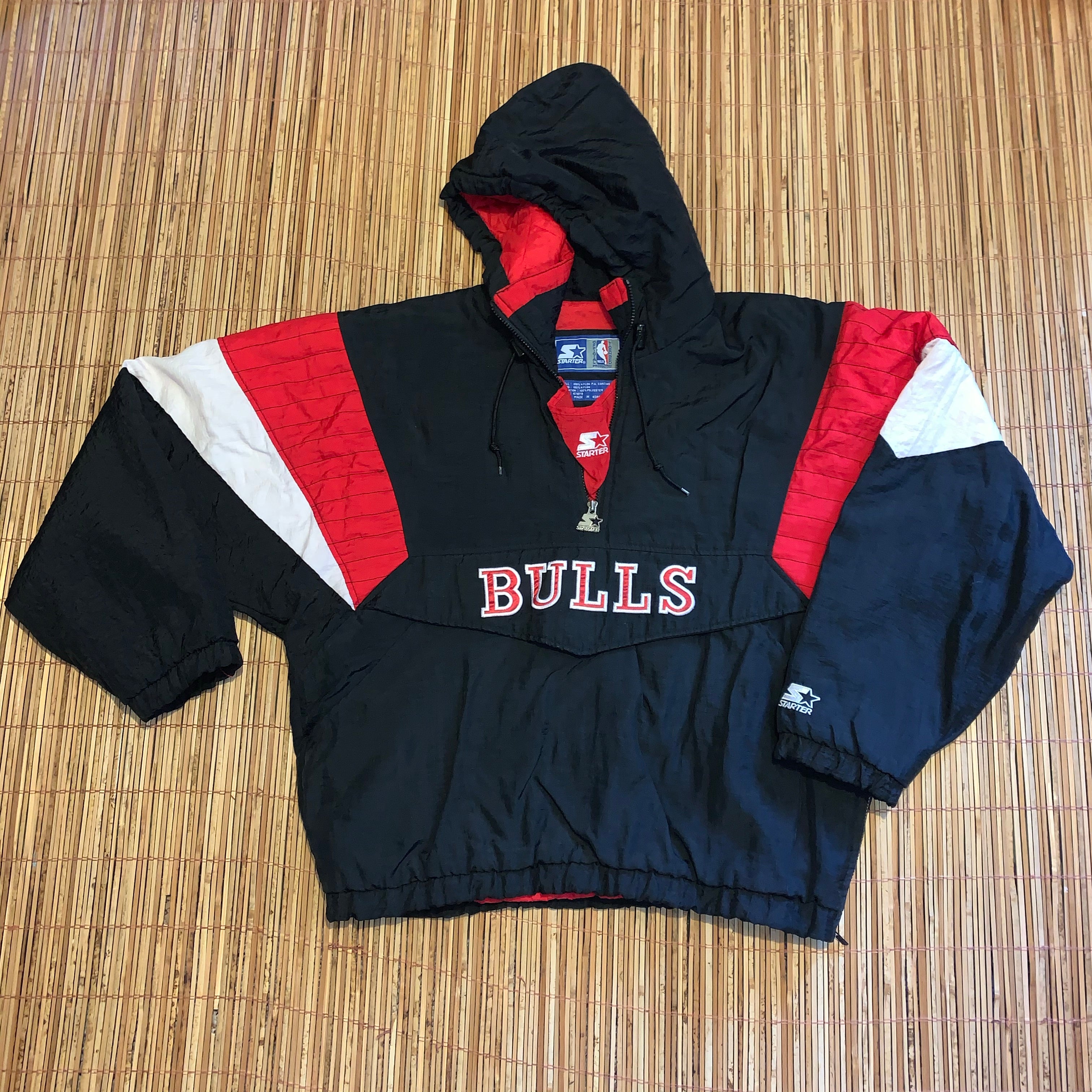 Vtg Men’s STARTER Chicago Bulls Black hot Red White Pullover Full Zip Coat Jacket X