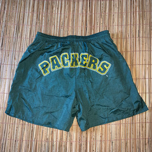 L(M-See Measurements) - Vintage Packers Spellout Swim Trunks / Shorts