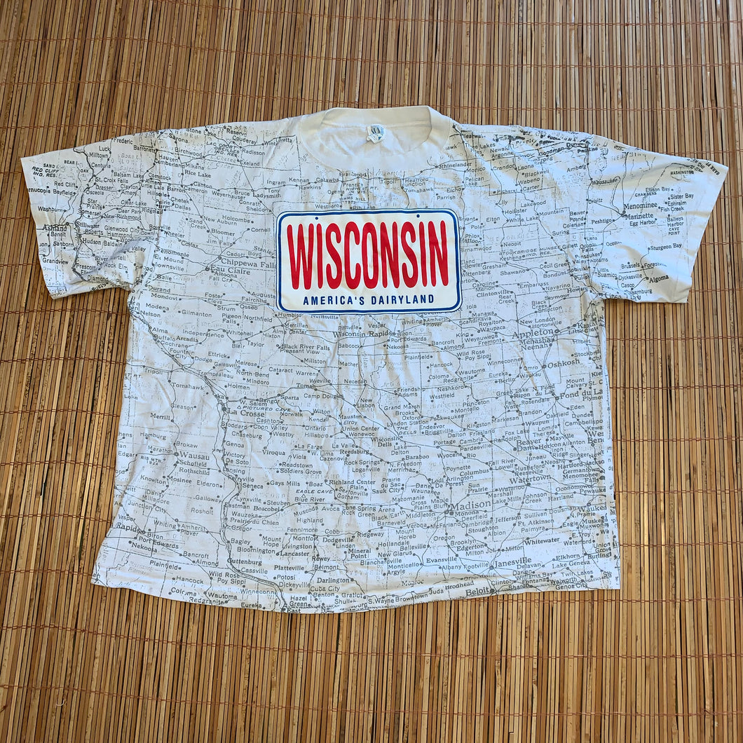 2X/3X - Vintage Wisconsin Map Shirt