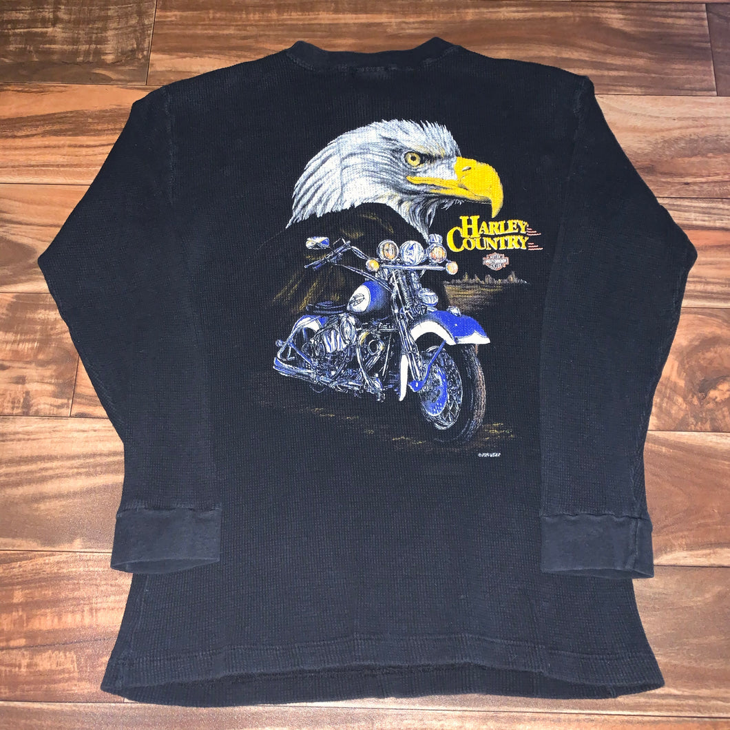 S/M - Vintage RARE 1970s/80s Harley Davidson 1/4 Button Thermal Shirt