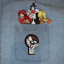 Load image into Gallery viewer, XL - Vintage 90s Looney Tunes Denim Jean Button Up Shirt