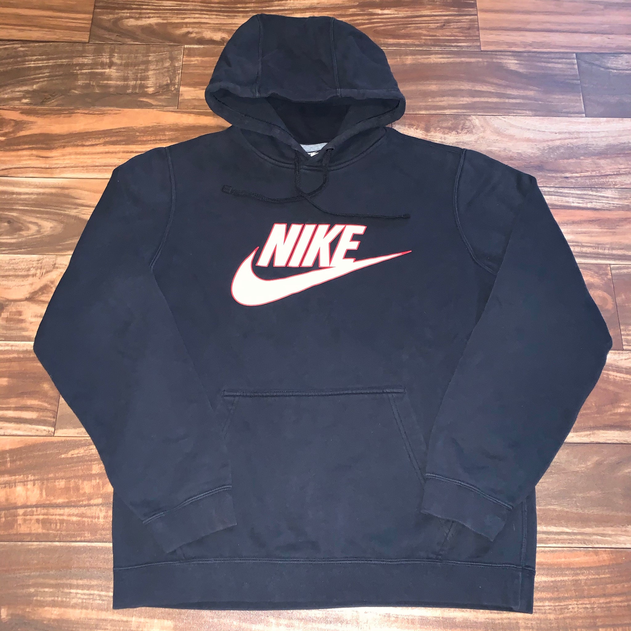 Black nike hoodie with best sale red swoosh