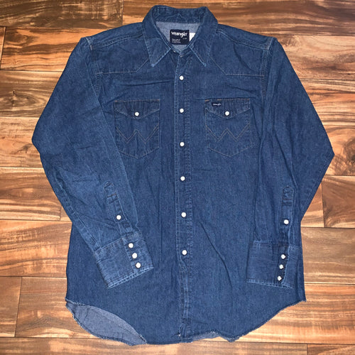 Tall L - Vintage Wrangler Western Denim Pearl Snap Button Shirt