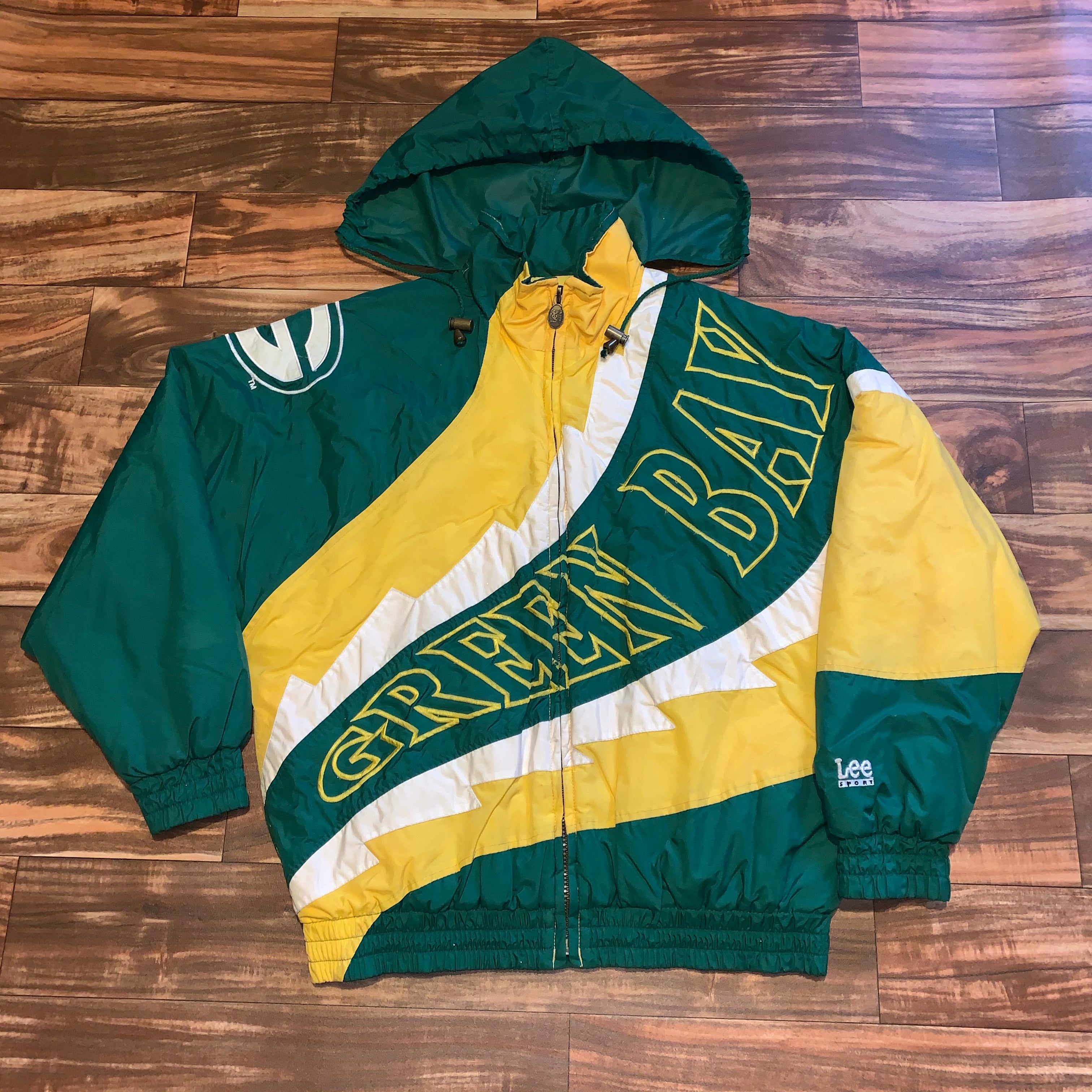 Vintage Green Bay Packers Leather Wool Letterman Jacket Lee Sport Size  Large L