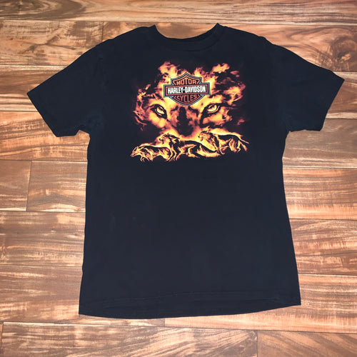 M/L - Harley Davidson Flaming Wolf Green Bay Shirt