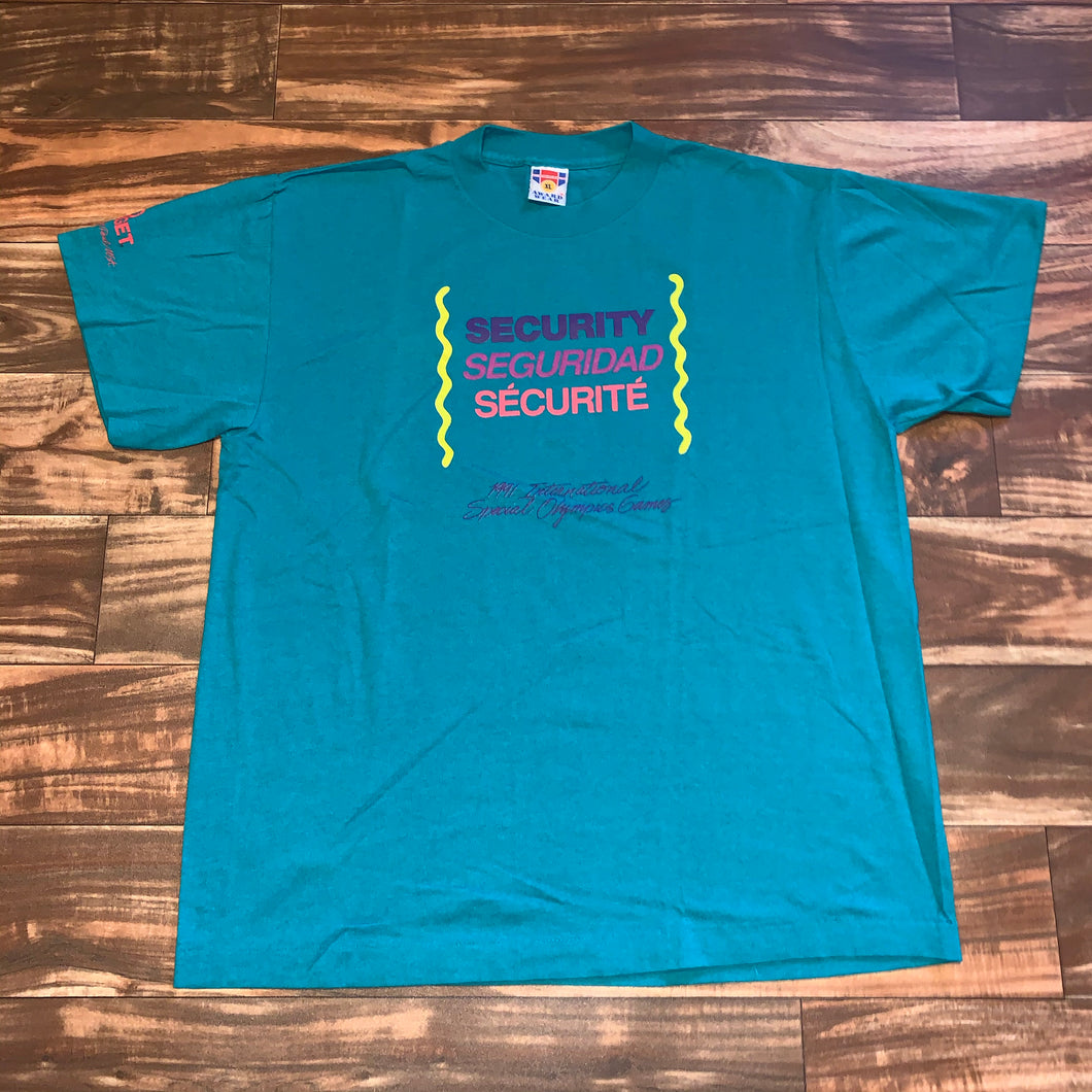 L/XL - Vintage 1991 International Special Olympics Security Shirt